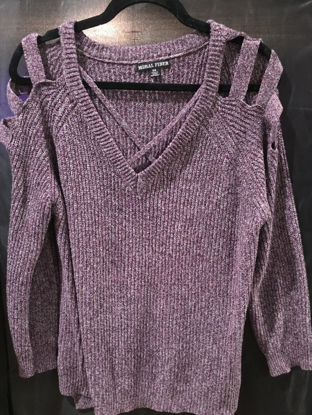Moral Fiber Purple Cold-Shoulder V-Neck Sweater